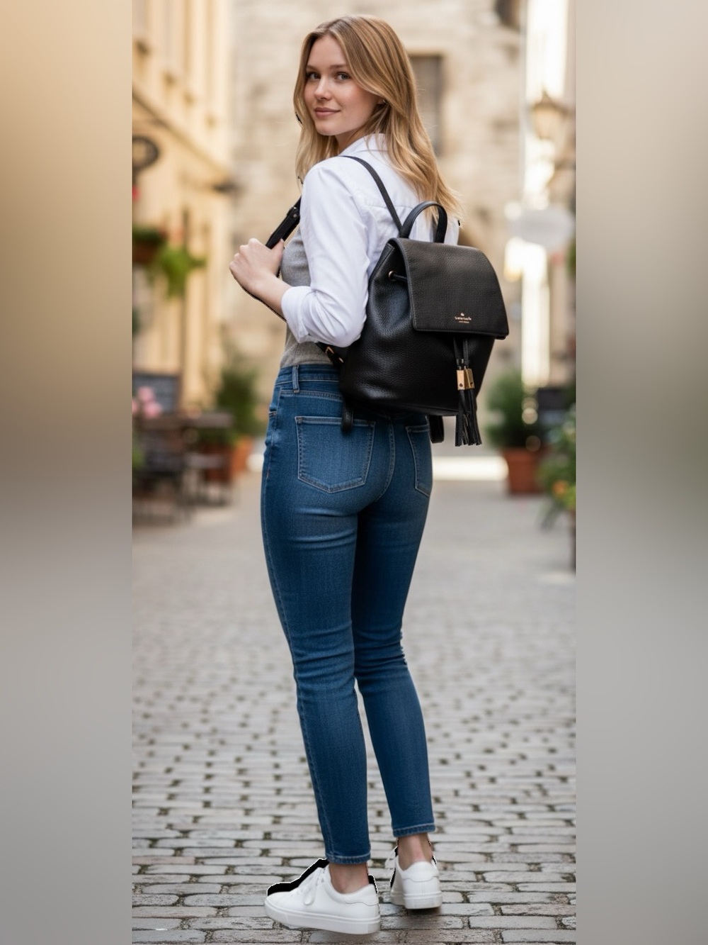 kate spade Black Pebbled Leather Tassel Backpack